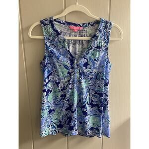 Lily Pulitzer Essie Tunic Tank Top Blue Teal White Size XS